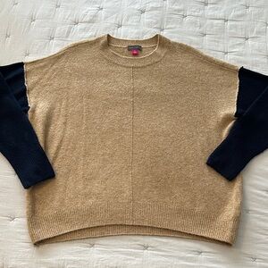 Women’s Vince Camuto Tan and Navy Blue color block Crewneck Sweater